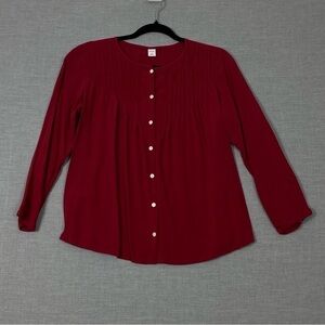 Old Navy Button Up Top Womens Sz Med Red 100% Rayon Flowy